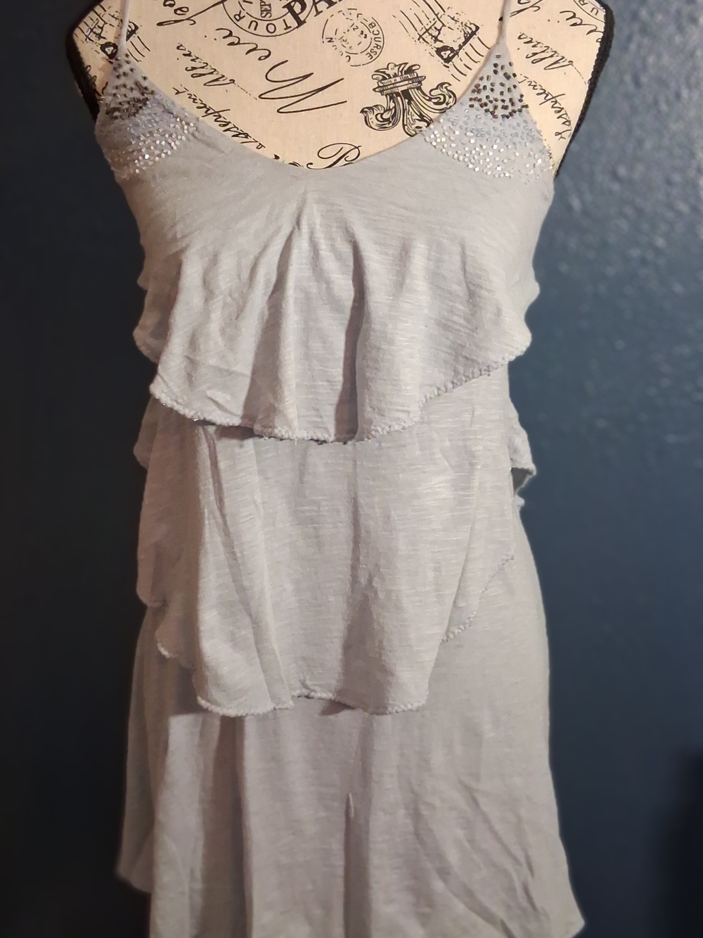 Tiered Light Gray Sleeveless Ruffle Dress By American Eagle XS